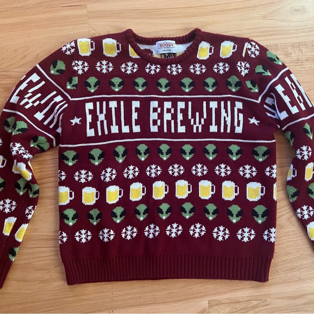 ROODY ORIGINALS HOLIDAY ALIENS BEER MUG CHRISTMAS SWEATER SIZE M